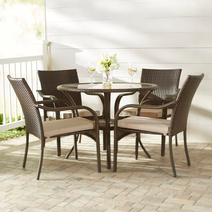 Dreamline Outdoor Garden Patio Dining Set 4 Chairs and 1 Table Set Outdoor Furniture (Brown)