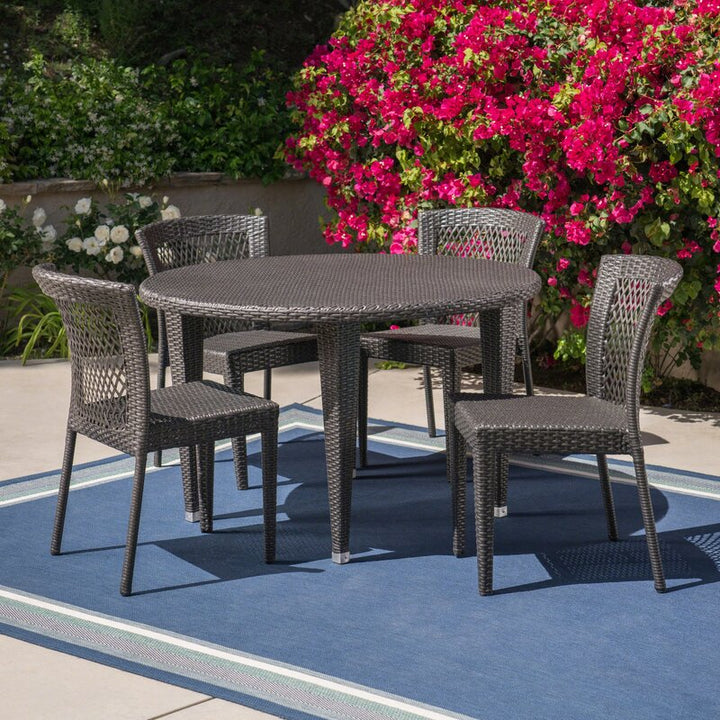 Dreamline Outdoor Garden Patio Dining Set 4 Chairs and 1 Table Set Outdoor Furniture (Brown)