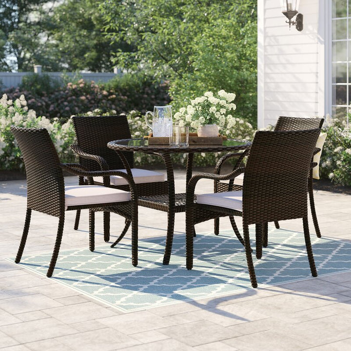 Dreamline Outdoor Garden Patio Dining Set 4 Chairs and 1 Table Set Outdoor Furniture (Brown)