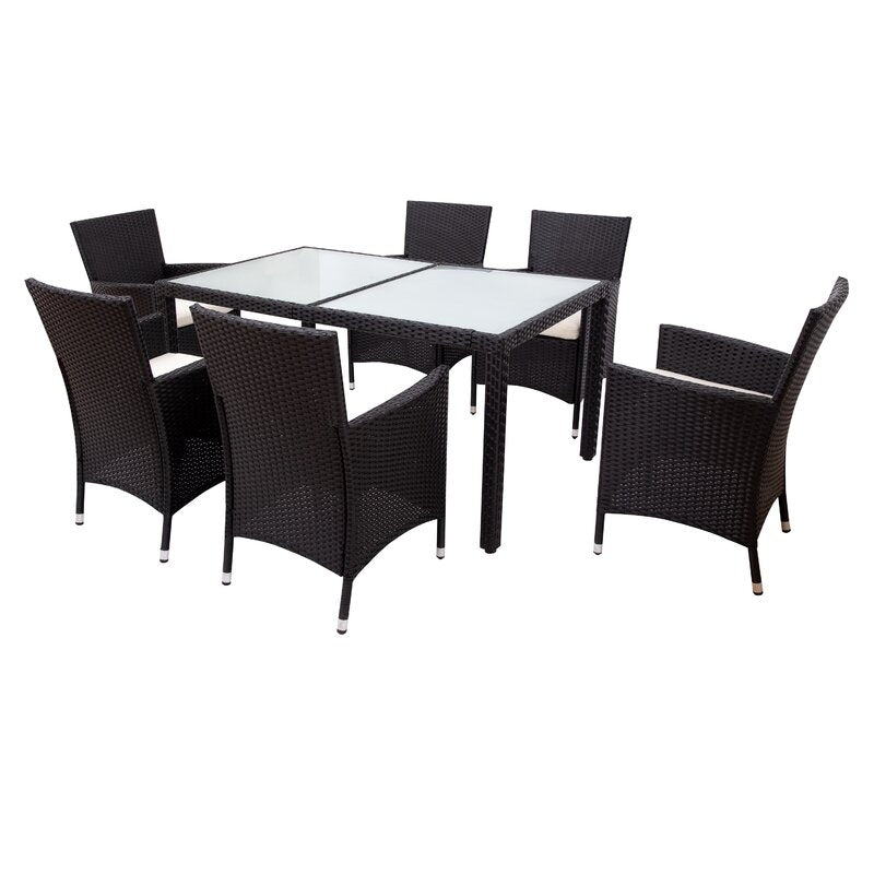 Dreamline Outdoor Garden Patio Dining Set 1+6 6 Chairs and 1 Table Set Outdoor Furniture (Black)