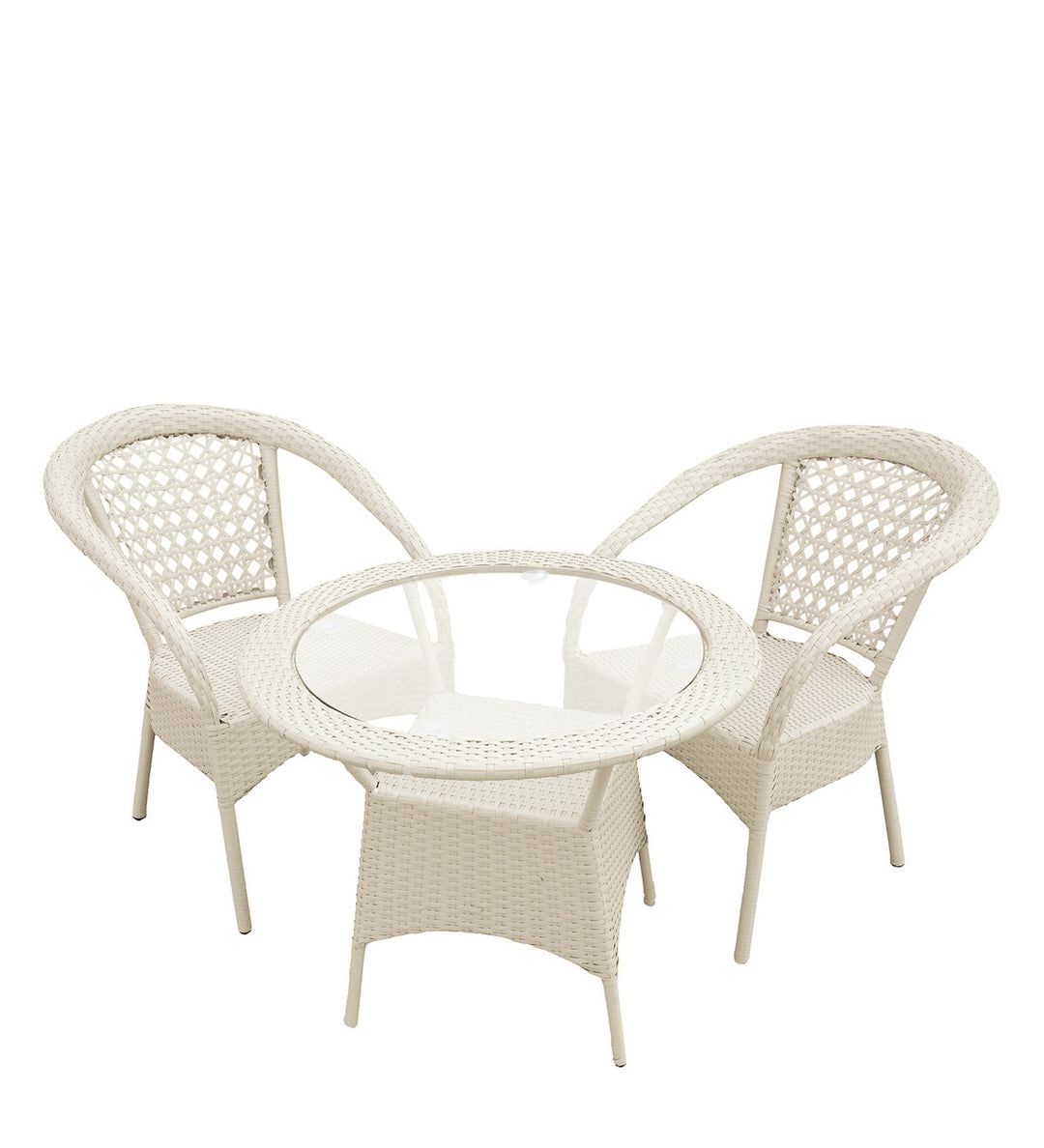 Dreamline Outdoor Furniture Garden Patio Seating Set 1+2 2 Chairs and Table Set Balcony Furniture Coffee Table Set (White)
