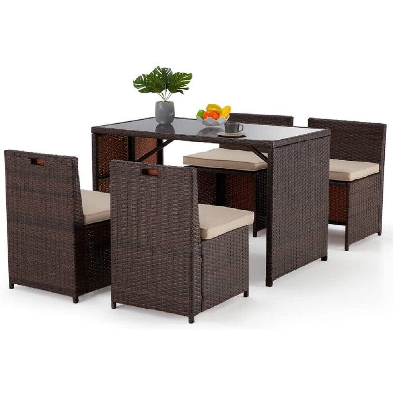 Dreamline Outdoor Garden Patio Dining Set 4 Chairs and 1 Table Set Outdoor Furniture (Brown)