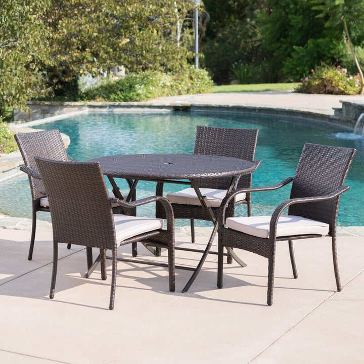 Dreamline Outdoor Garden Patio Dining Set 4 Chairs and 1 Table Set Outdoor Furniture (Brown)