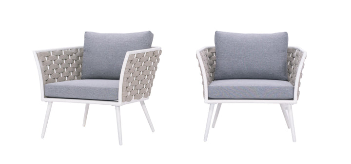 Pozen Outdoor Garden Balcony Sofa Set  2 Seater, 2 Single seater and 1 Center Table Set, Braid & Rope (White)
