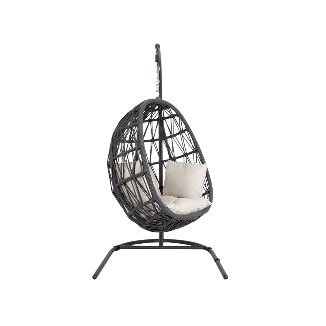 Naaru Single Seater Hanging Swing With Stand For Balcony , Garden (Dark Grey) Braided & Rope