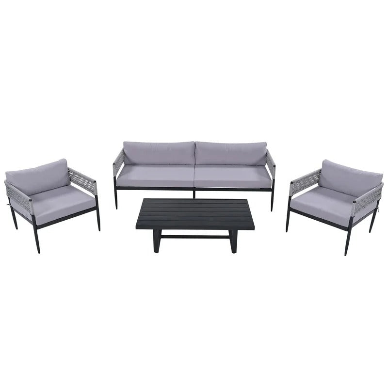Furni Outdoor Sofa Set 3 Seater , 2 Single seater and 1 Center Table Set (Grey) Braided & Rope