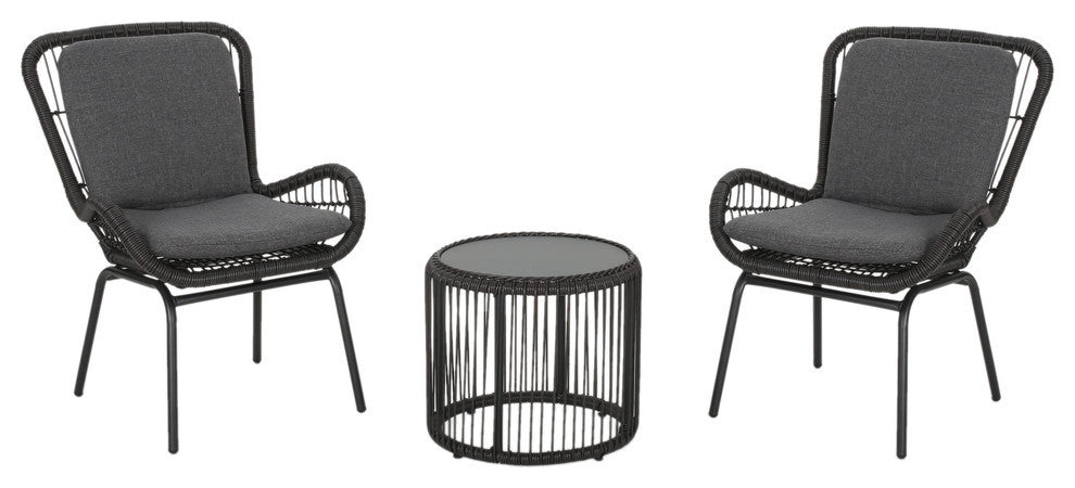 Geeks Outdoor Patio Seating Set 2 Chairs and 1 Table Set (Black)