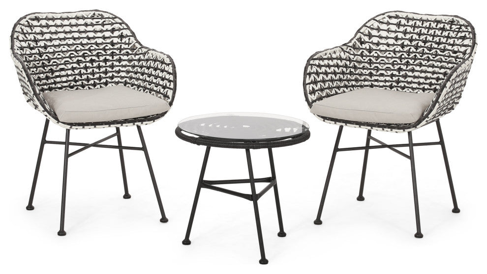 Glum Outdoor Patio Seating Set 2 Chairs and 1 Table Set (Black + White)