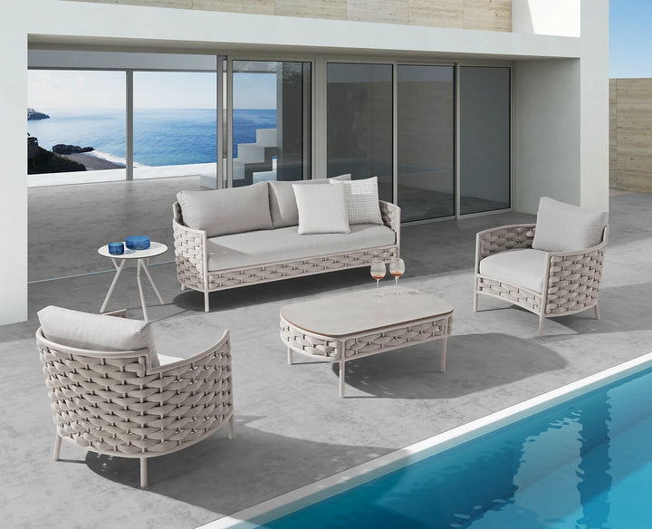 Nivio Outdoor Garden Balcony Sofa Set 2 Seater, 2 Single seater and 1 Center Table Set ( Biege) Braid & Rope