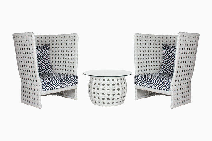 Dreamline Outdoor Furniture Garden Patio Seating Set 1+2 2 Chairs and Table Set Balcony Furniture Coffee Table Set(White)