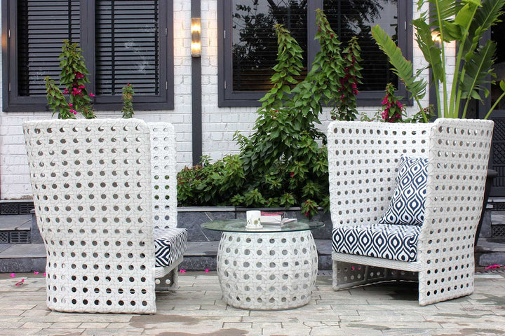 Dreamline Outdoor Furniture Garden Patio Seating Set 1+2 2 Chairs and Table Set Balcony Furniture Coffee Table Set(White)