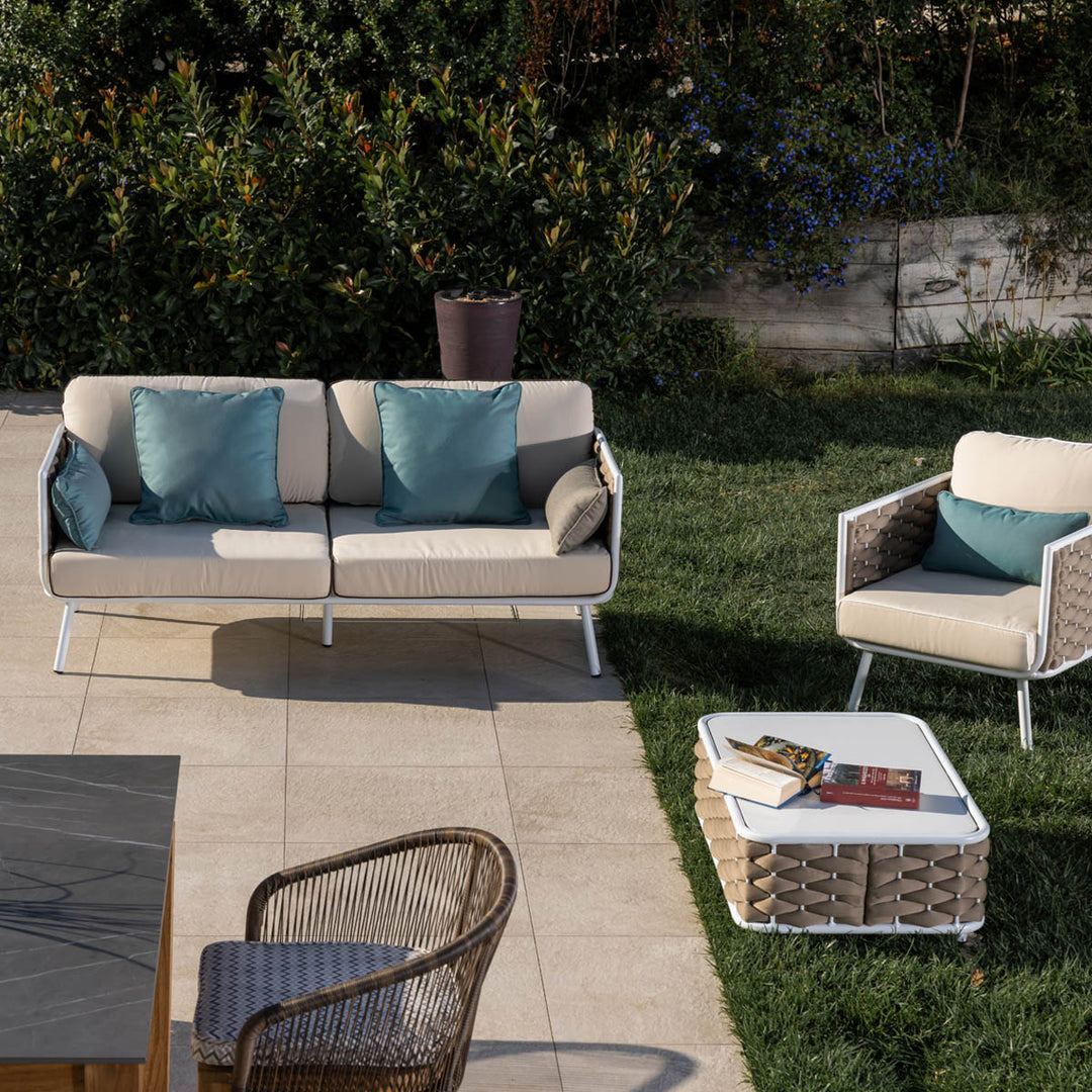 Zedex Outdoor Sofa Set 2 Seater, 2 Single seater and 1 Center Table Set (Beige) Braided & Rope