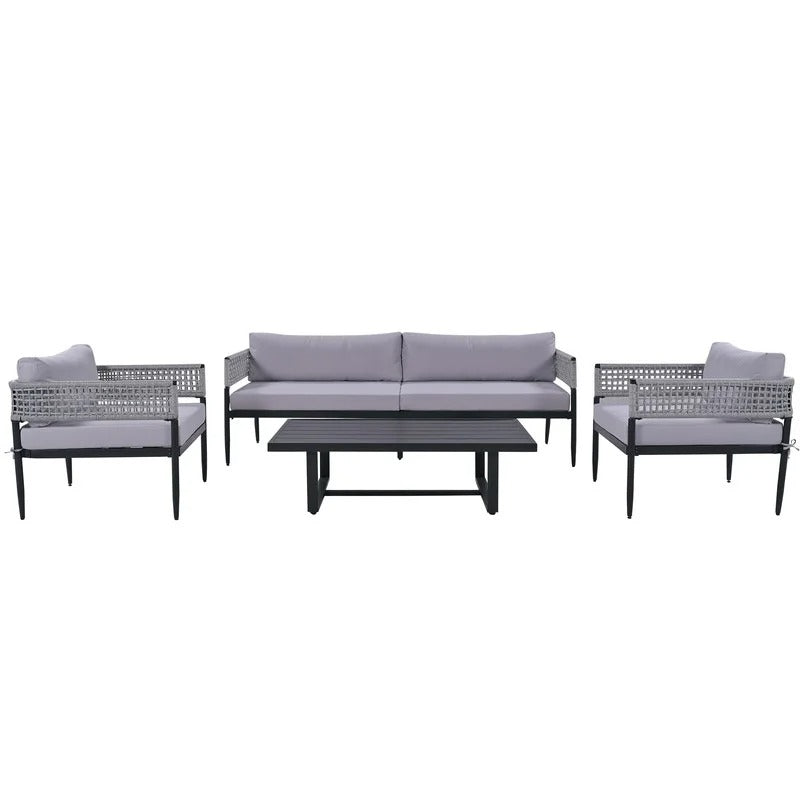 Furni Outdoor Sofa Set 3 Seater , 2 Single seater and 1 Center Table Set (Grey) Braided & Rope