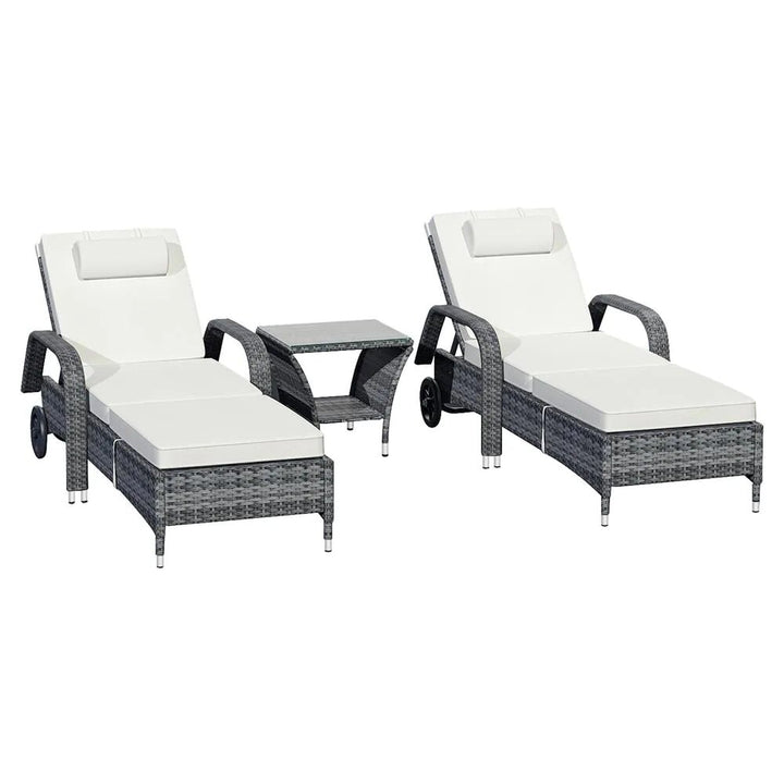 Dreamline Outdoor Furniture Poolside Lounger With Cushion (White) Swimming Pool Lounger (Set of 2 ) with 1 Central Table