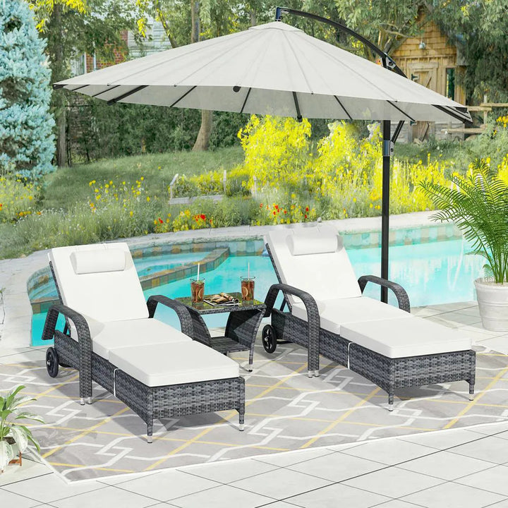 Dreamline Outdoor Furniture Poolside Lounger With Cushion (White) Swimming Pool Lounger (Set of 2 ) with 1 Central Table