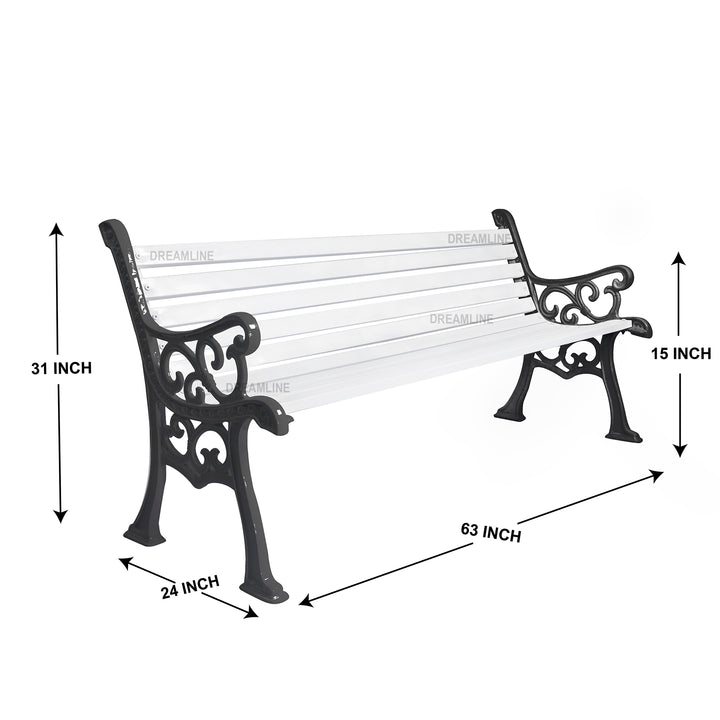 Valor Cast Iron 3 Seater Garden Bench for Outdoor Park - (Black + White)