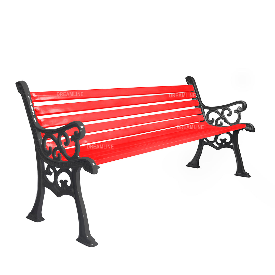 Rely Cast Iron 3 Seater Garden Bench for Outdoor Park - (Black + Red)