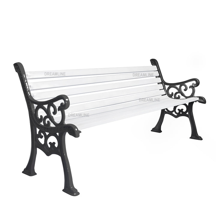 Valor Cast Iron 3 Seater Garden Bench for Outdoor Park - (Black + White)
