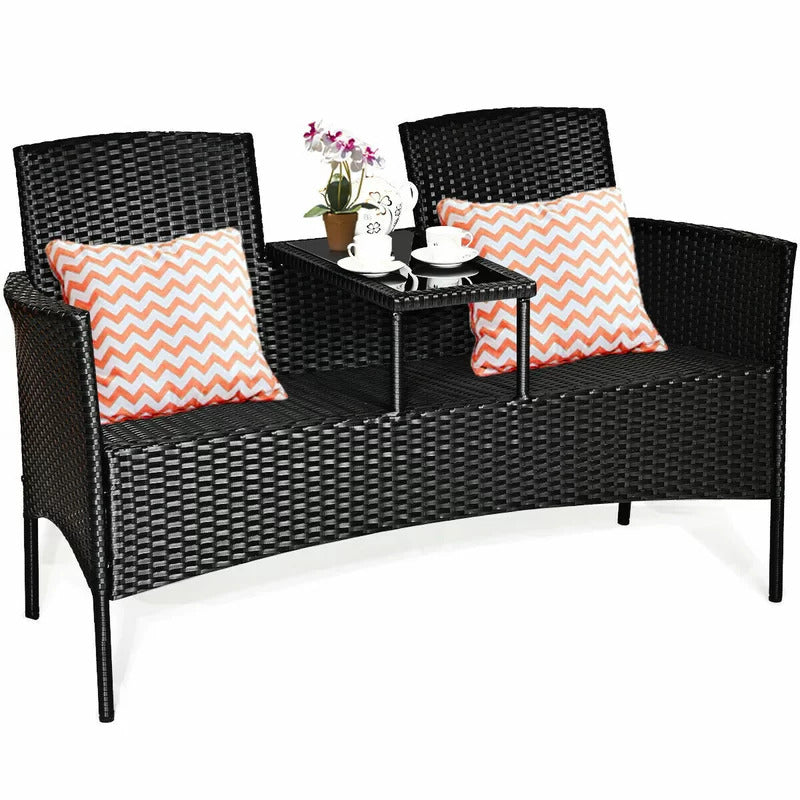 Dreamline Outdoor Furniture Garden Patio Seating Set of 2 Attached Chairs and Table Set Balcony Furniture Coffee Table Set