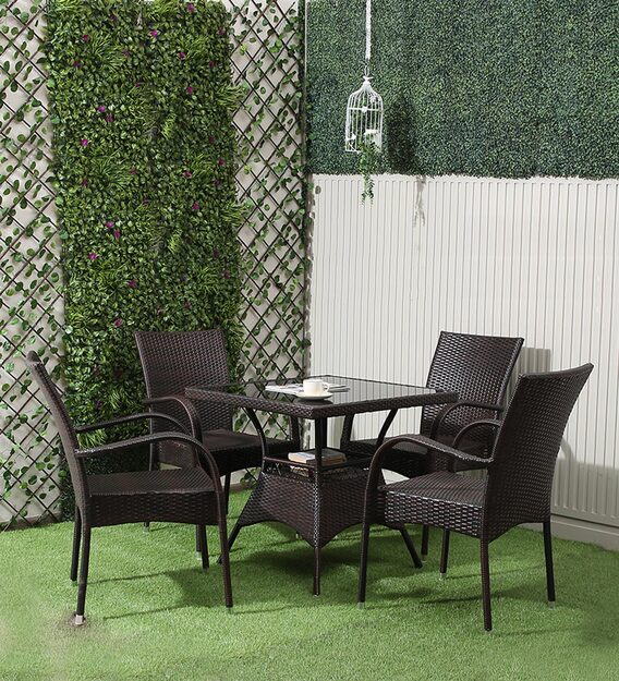Dreamline Outdoor Furniture Garden Patio Seating Set 1+4 4 Chairs and Table Set Balcony Furniture Coffee Table Set
