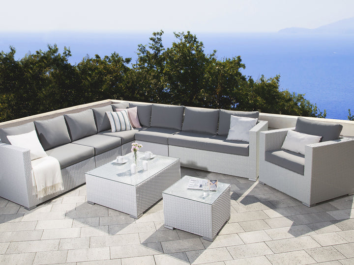 Ulva Outdoor Sofa Set 8 Seater , Single Seater and 2 Center Table Set (White)