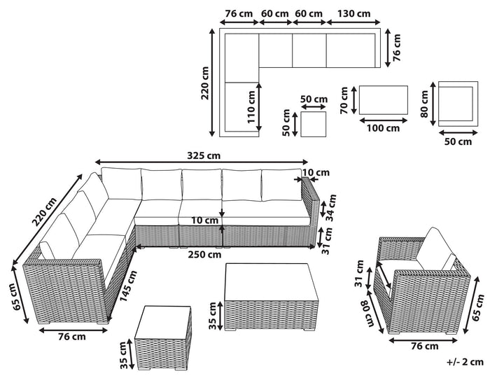 Ulva Outdoor Sofa Set 8 Seater , Single Seater and 2 Center Table Set (White)