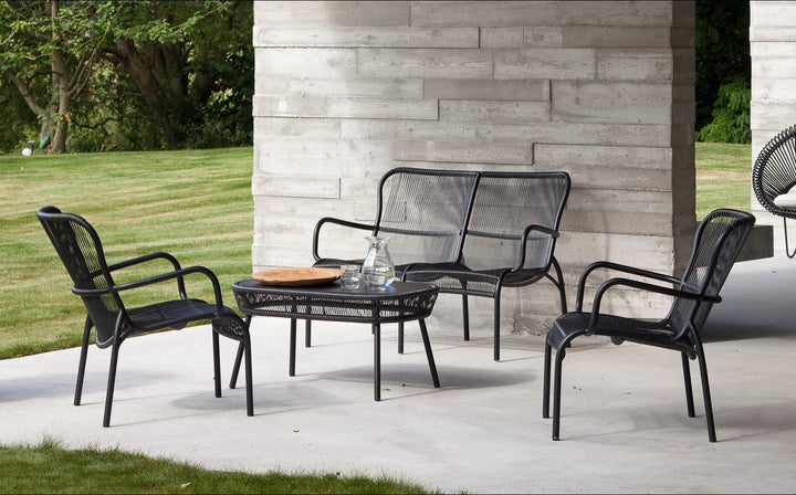 Oliver Outdoor Sofa Set 2 Seater , 2 Single seater and 1 Center Table Set (Black) Braided & Rope